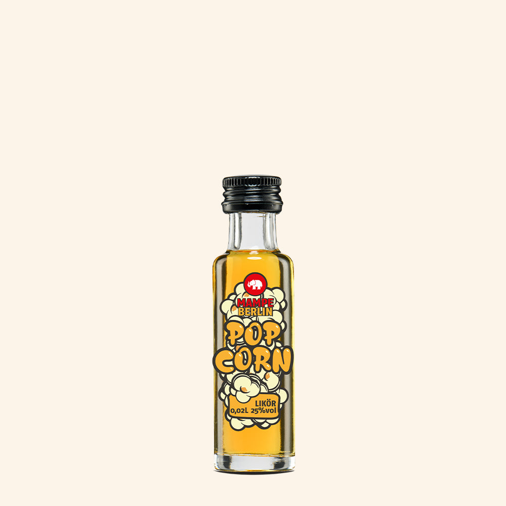 Mampe Popcorn Liqueur Minis (25% ABV) – 0.02L Jug Bottles – Pack of 16 (Cube)